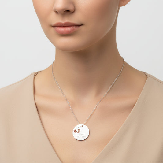 Newborn Hand Footprint Silver Necklace
