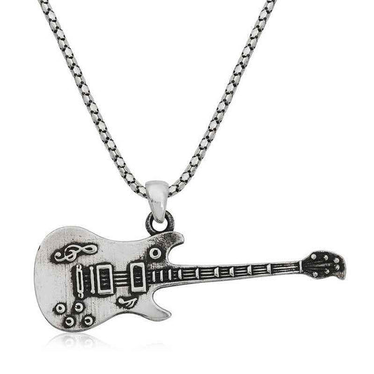 Electric Guitar Men's Silver Necklace