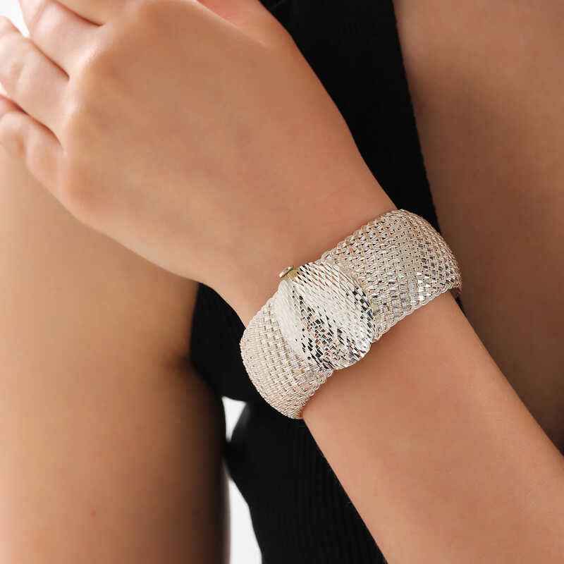 Handcrafted Pen Design Women's Silver Bracelet
