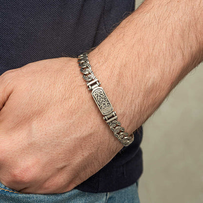 Bracelet gourmette en argent pour homme, tricoté à la main