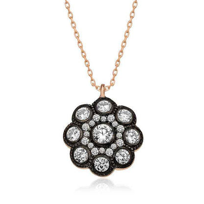 Diamond Mount Flower Women's Rose Plated Silver Necklace
