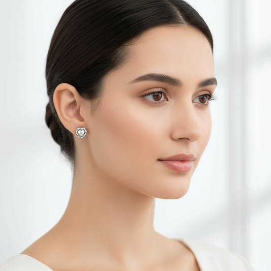 Boucles d'oreilles en argent plaqué or rose avec monture diamant en forme de cœur pour femme