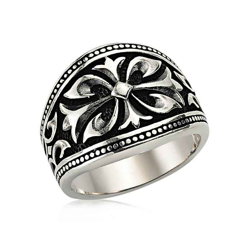 Patterned Men's Silver Ring