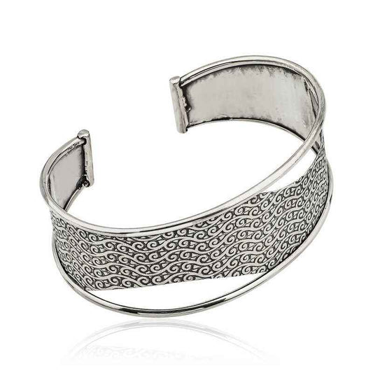 Antiqued Pattern Women's Silver Bracelet