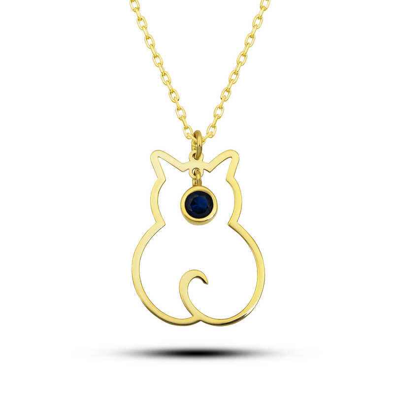 September Birthstone Cat Women's Silver Necklace