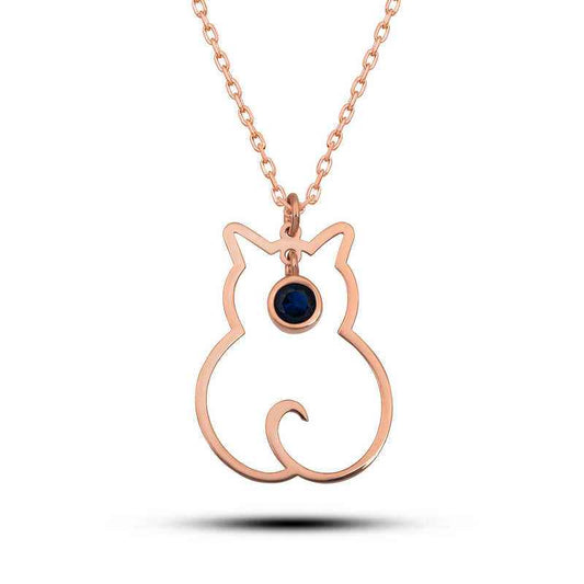 September Birthstone Cat Women's Silver Necklace