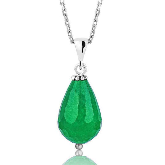 Natural Jade Stone Women's Silver Necklace
