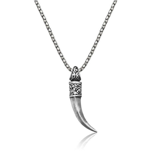 Collier en argent pour homme avec défense d'éléphant