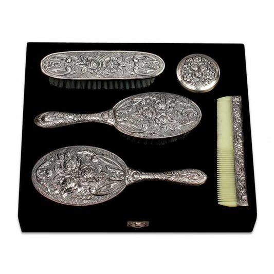 Ensemble de 5 miroirs et peignes argentés