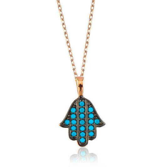 Blue Fatma's Hand Women's Rose Gold Plated Silver Necklace