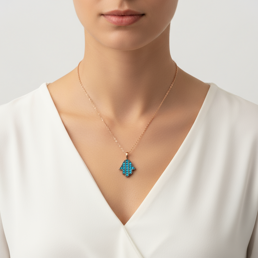 Blue Hand Women's Rose Gold Plated Silver Necklace