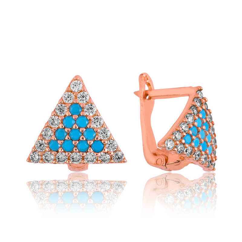 Blue Triangle Silver Earrings