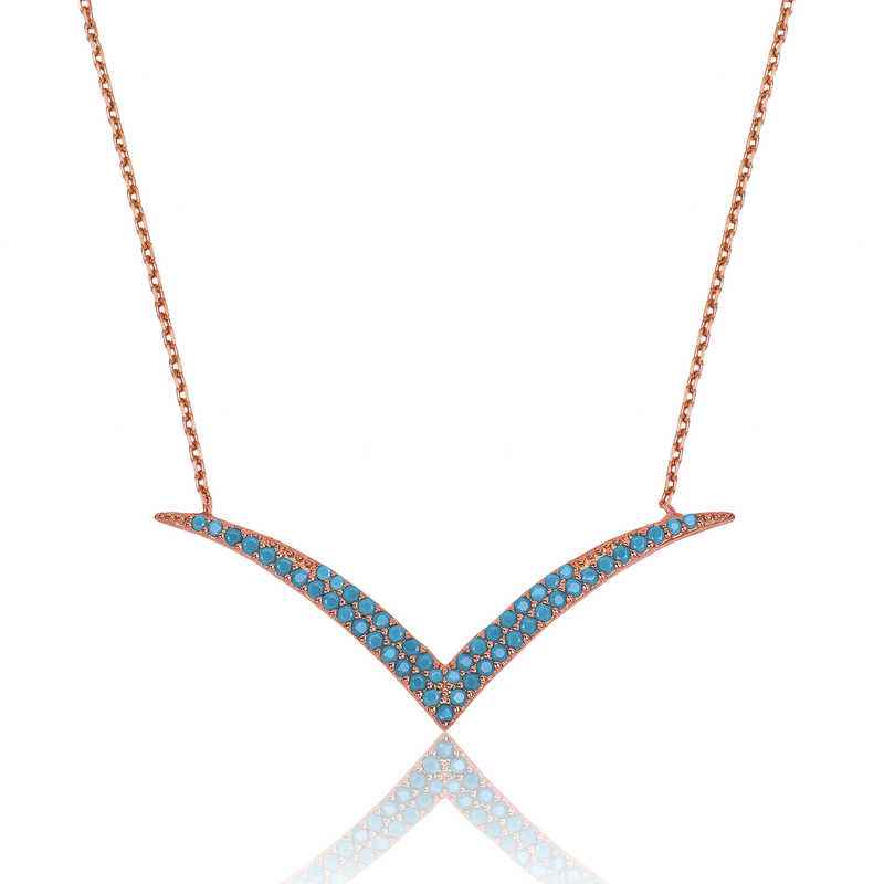 Turquoise Stone Seagull Women's Rose Plated Silver Necklace