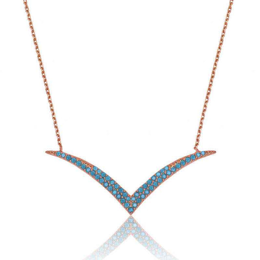 Turquoise Stone Seagull Women's Rose Plated Silver Necklace