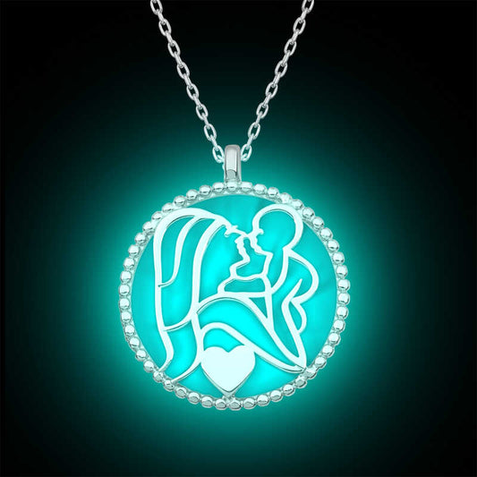 Phosphorescent Mother Child Love Women's Silver Necklace