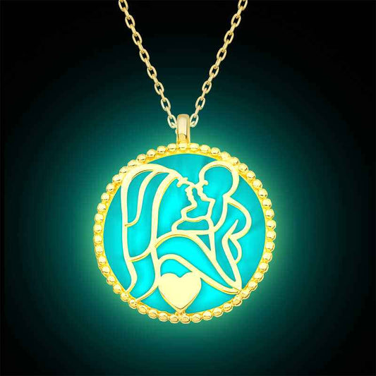 Phosphorescent Gold Mother Child Love Women's Silver Pendant
