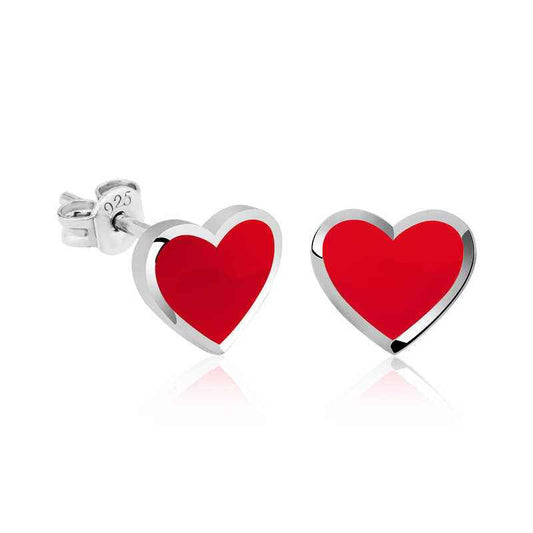 Phosphorescent Red Heart Silver Earrings