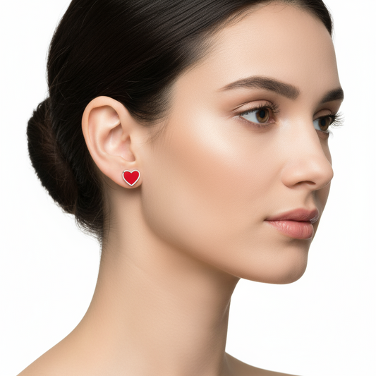 Boucles d'oreilles en argent cœur rouge phosphorescent