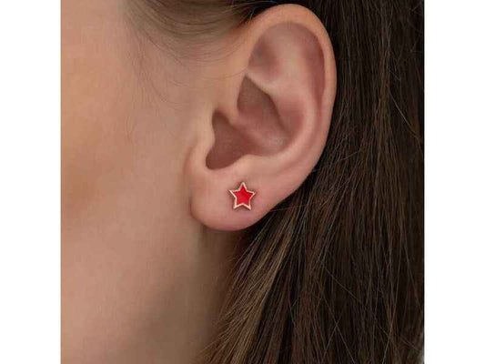 Phosphorescent Red Star Women's Silver Earrings