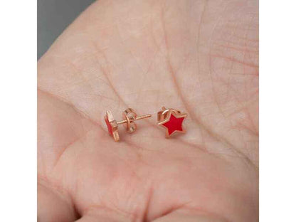 Phosphorescent Red Star Women's Silver Earrings
