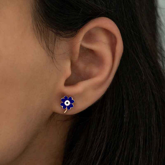 Phosphorescent Navy Blue Clover Silver Earrings
