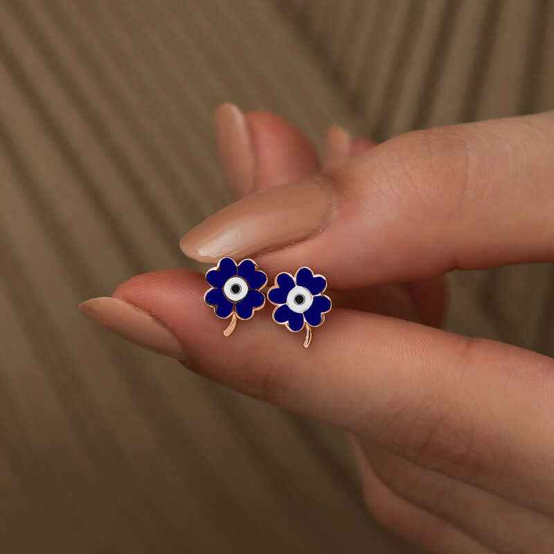 Phosphorescent Navy Blue Clover Silver Earrings