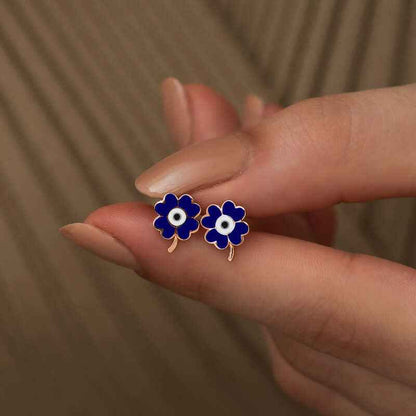 Phosphorescent Navy Blue Clover Silver Earrings