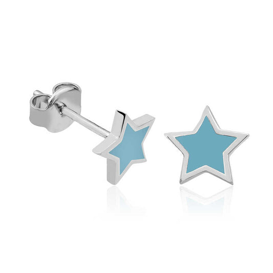 Phosphorescent Blue Star Silver Earrings