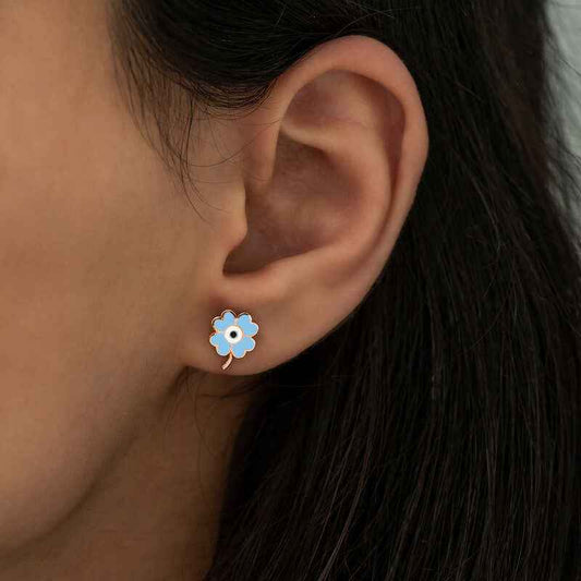 Phosphorescent Blue Clover Silver Earrings