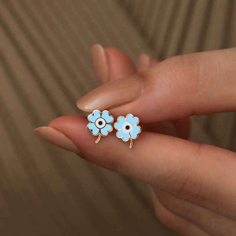 Phosphorescent Blue Clover Silver Earrings