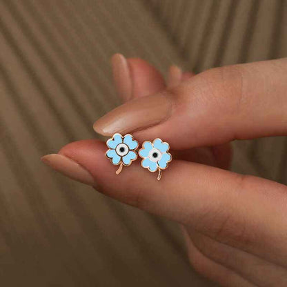 Phosphorescent Blue Clover Silver Earrings