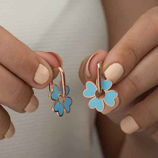 Phosphorescent Blue Clover Silver Earrings