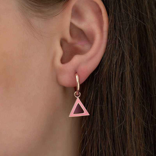 Phosphorescent Pink Triangle Women's Silver Earrings