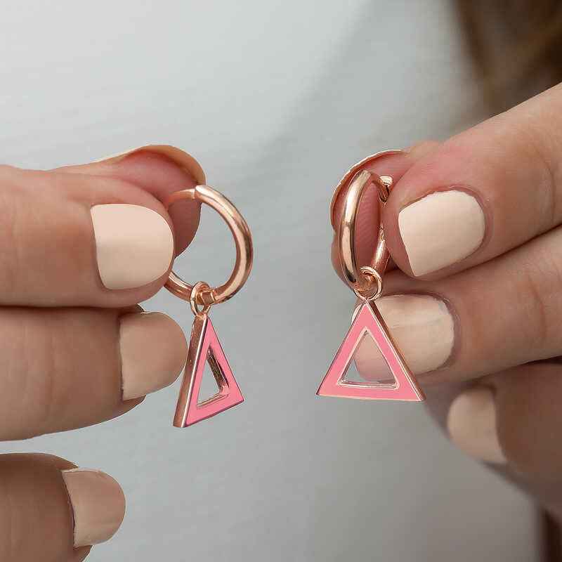 Phosphorescent Pink Triangle Women's Silver Earrings