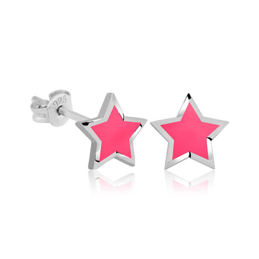 Phosphorescent Pink Star Silver Earrings
