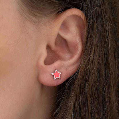 Phosphorescent Pink Star Silver Earrings
