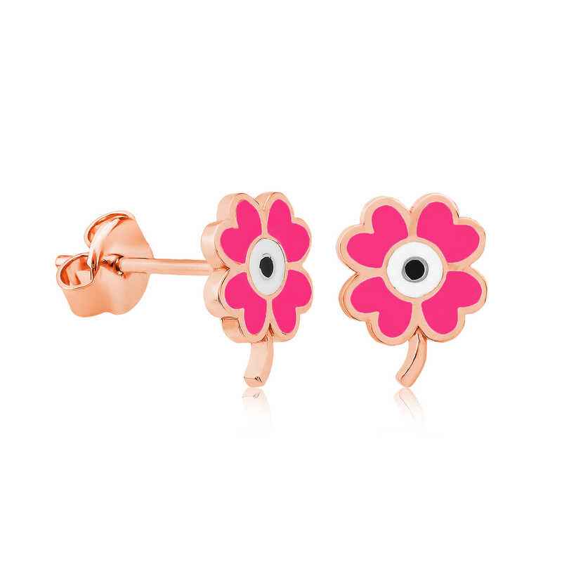 Phosphorescent Pink Clover Silver Earrings
