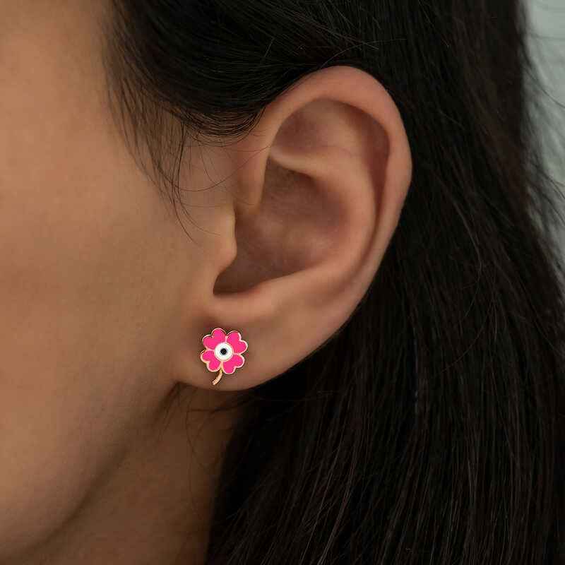 Phosphorescent Pink Clover Silver Earrings