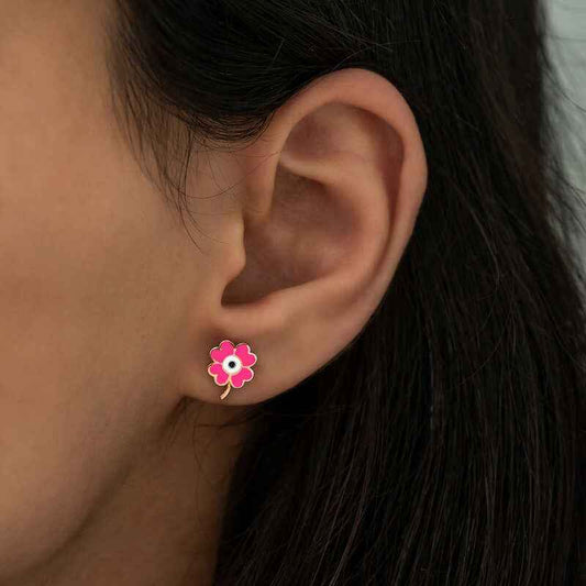 Phosphorescent Pink Clover Silver Earrings