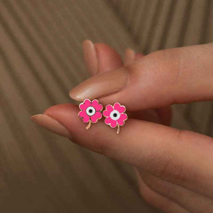 Phosphorescent Pink Clover Silver Earrings