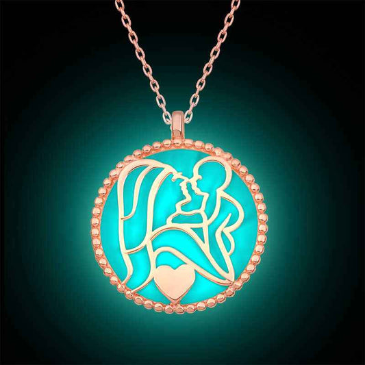 Phosphorescent Rose Mother Child Love Women's Silver Pendant