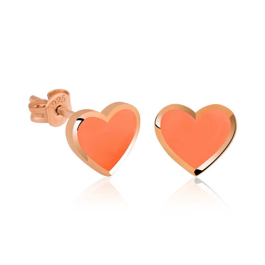 Phosphorescent Orange Heart Silver Earrings