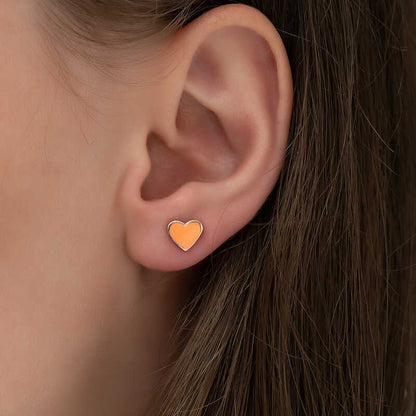Phosphorescent Orange Heart Silver Earrings