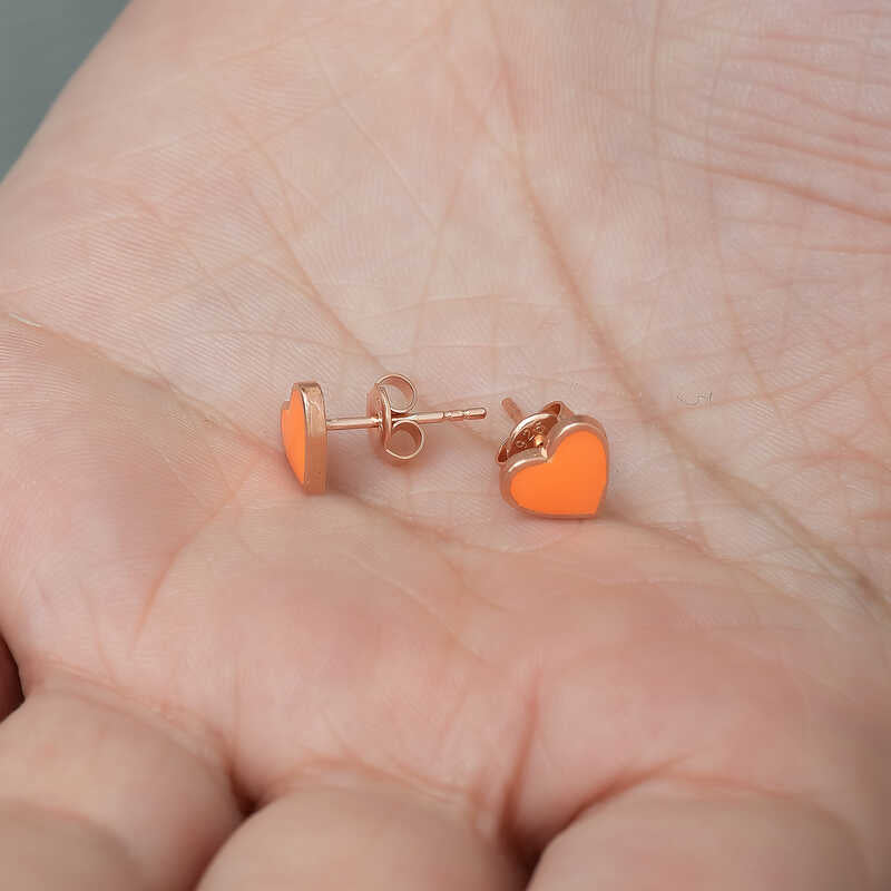 Phosphorescent Orange Heart Silver Earrings