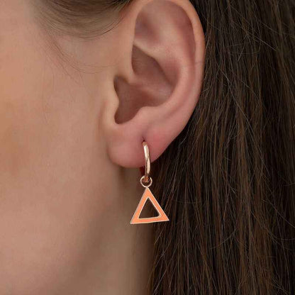 Phosphorescent Orange Triangle Silver Earrings