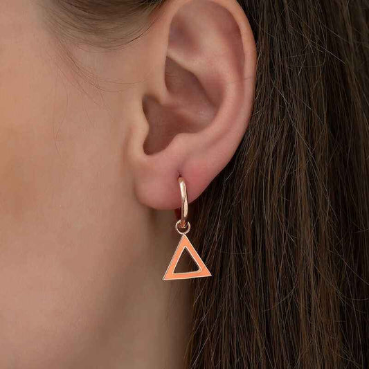 Phosphorescent Orange Triangle Silver Earrings