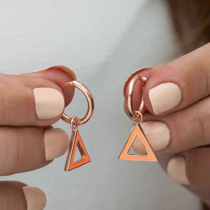 Phosphorescent Orange Triangle Silver Earrings