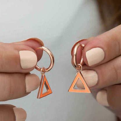 Phosphorescent Orange Triangle Silver Earrings