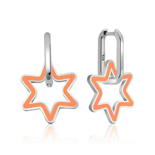 Phosphorescent Orange Star Silver Earrings