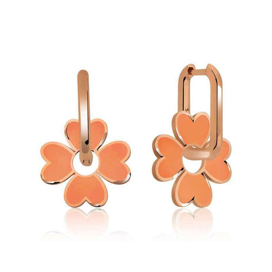 Phosphorescent Orange Clover Silver Earrings